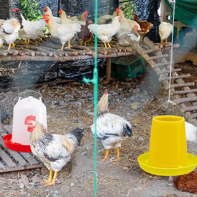 Shellwei 8 Pack 17.6 lb Hanging Chicken Feeders and Waterers Set Large Automatic Plastic Poultry Feed Dispensers for Ducks Geese Turkeys