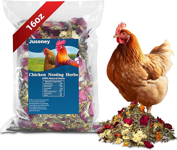 JUSONEY 16 OZ Nesting Herbs for Chicken Coop, Premixed 8 Dried Herbs, Natural Chicken Coop Accessory, Promotes Egg Production