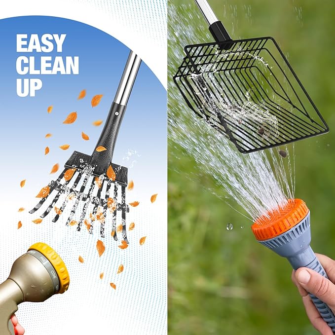 3 Pack Chicken Poop Scooper and Rake Anti Slip Dots Gloves Set Retractable 3 in 1 Litter Sifting Shovel Detachable Chicken Coop Cleaning Tools
