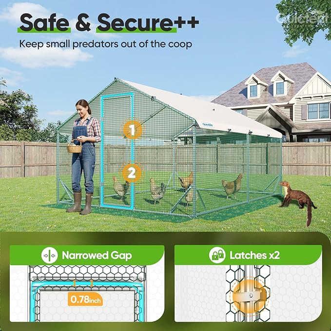 Quictent Large Metal Chicken Coop Run for 20+ Poultry with Nesting Box, Side Hardware Cloth & Cover, Advanced Series Outdoor Walk-in Cage Hen Duck Rabbit Dog Pen Yard Farm House, 12x9x6.6FT