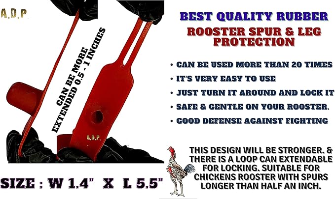 A.D.P. R4 Chicken Supplies Spur & Leg Protect Red Blue 2 Pair, Chicken Mitt Safety Poultry Hen Botas para GALLOS BREEDING, Best Rubber