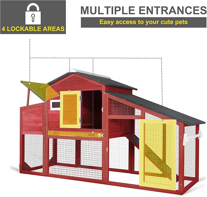 Chicken Coop Large Wooden Chicken Tractor - with Wheels Waterproof Outdoor Hen House Poultry Cage Back Yard Chicken Coops with Run, Laying Boxes, and Removable Tray, for Chickens, Ducks, Rabbits