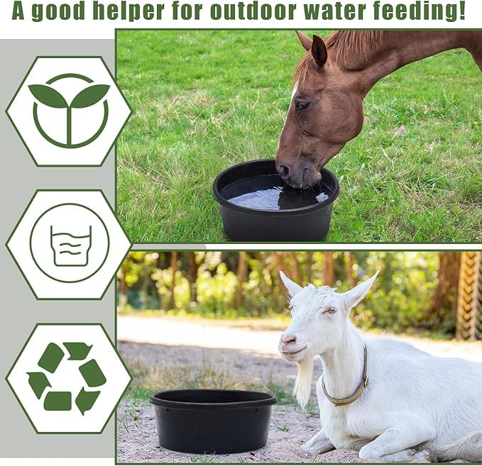 Sadnyy 2 Pcs 4 Quart/ 1 Gallon Rubber Feeder Pan, Rubber Feed Pan Utility Horse Feed Bucket Dog Bowl Horse Feeder for Cats Dogs Goats Chicken Dust Bath Container Animal Feeding, 10.6 x 4.1 Inch