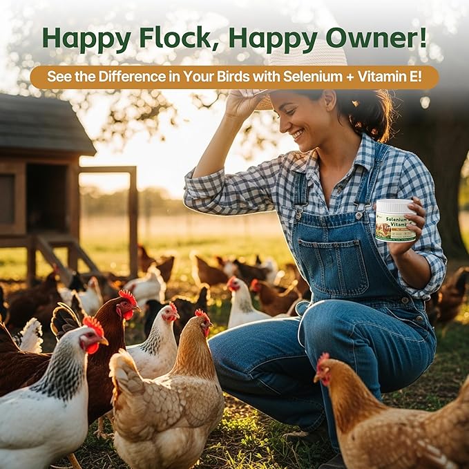 Selenium and Vitamin E Powder for Chickens – Boost Immunity, Muscle Support & Reproductive Health, Selenium for Chickens to Prevent Wry Neck & Improve Egg Production, Chicken Vitamins for All Poultry