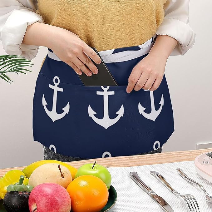Unisex Apron for Cooking Server Waitress Half Waist Apron with 3 Pockets