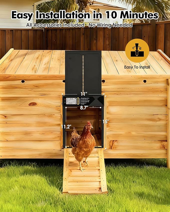 Automatic Chicken Coop Door Solar Powered,Aluminum Alloy Auto Door, Timer & Light Sensor, LCD Display, Remote Control, Anti-Pinch & Weatherproof Design, 4 Working Modes,Vertical Sliding Door