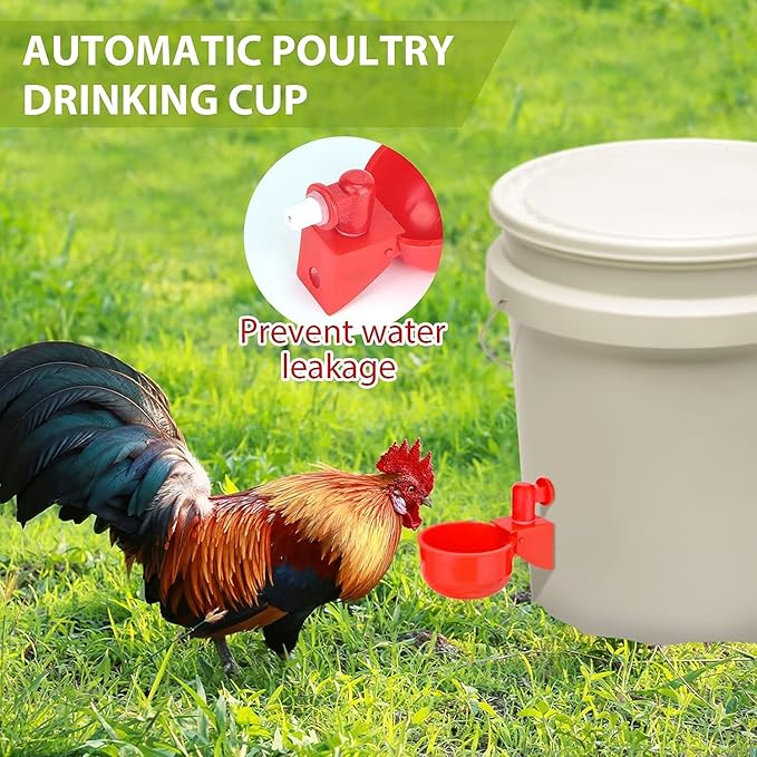 24 Pcs Chicken Feeder Kit and 24 Pcs Water Cup Kit, Gravity Poultry Waterer Cup and Poultry Feeder Port Set with Hole Saw and Sealing Tape, Chicken Feeder No Waste for Duck Bird Quail