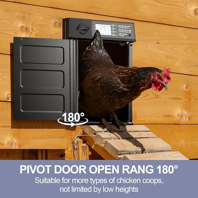Large Size Automatic Chicken Coop Door Solar Powered, 4000MAh Internal Battery Automatic Coop Door Anti-hit Side Charging Port, Automatic Chicken Door with Timer & Light Sensor 4Modes & Remote Control