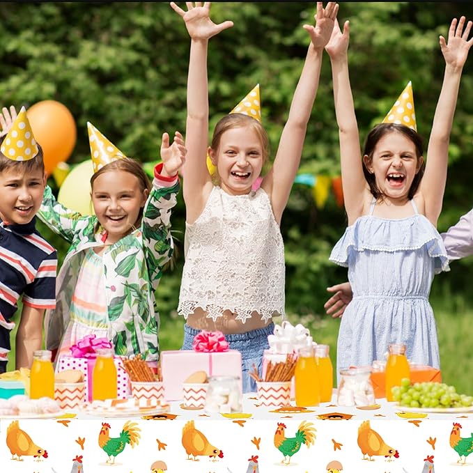 umoni Chicken Party Tablecloth Chicken Birthday Party Supplies 2PCS Chicken Birthday Table Covers Farm Chick Theme Tablecloths for Yard Hen Baby Shower Table Decor