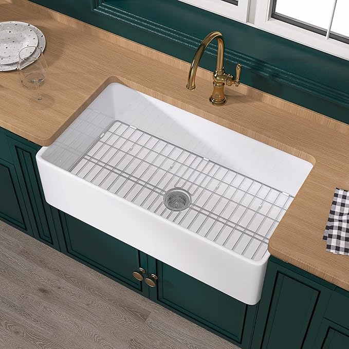 Farmhouse Sink 36 Inch - Extra Large Apron Front Kitchen Sink Reversible 36"x20"x10", Undermount, Farm House Style Deep Single Bowl, Heavy Duty Solid Fireclay, Glossy White, for Kitchen