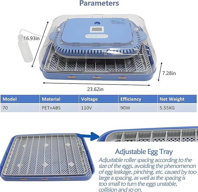 Automatic Incubator for 70 Hatching Eggs,with Automatic Egg Turning and Humidification,Temperature Control, Incubator for Hatching 70 Chicken or Duck Eggs and Other Bird Eggs