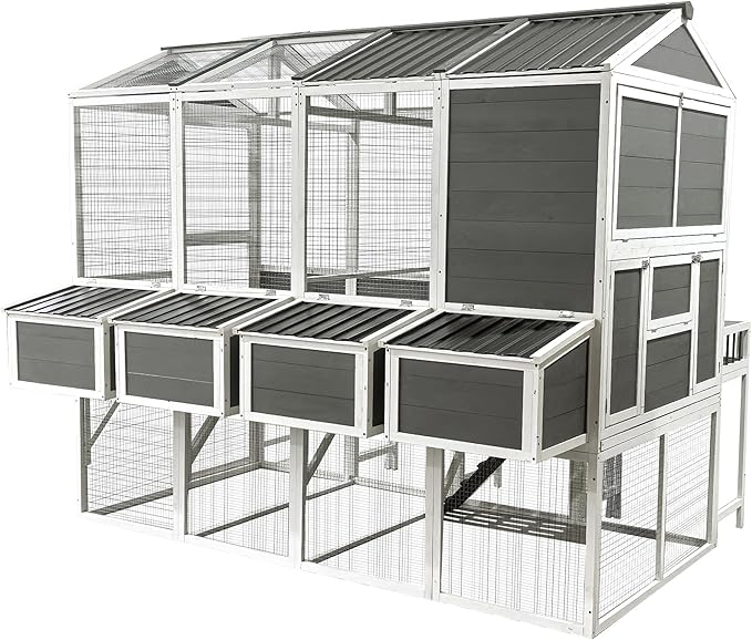 Large Chicken Coop with Chicken Run, Wooden Walk-in Chicken Coops for 10 Chickens, Outdoor Poultry Fence with Nesting Boxes, Pull Out Trays, Garden Backyard Pet Cage, 95''LX80''WX83''H