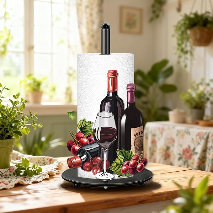 Wine Paper Towel Holder, Wine Decor for Countertop Cute Farmhouse Home Table, Housewarming Birthday Gifts