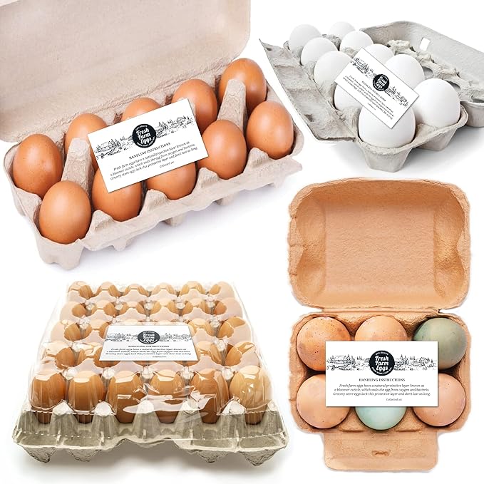 100 Pack Premium Fresh Farm Eggs Handling Instructions Care Accessories Cards Labels | Egg Blank Cartons 4 6 12 15 18 30 48 50 Count Basket Box Container Storing Extra Organizer -M09CH100