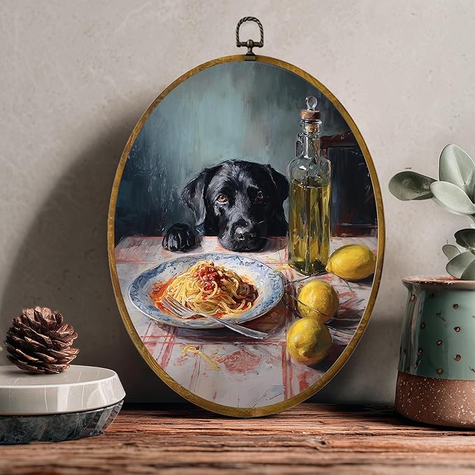 zewepri Funny Dog Canvas Wall Art, Black Lab Artwork on High-Density Canvas with Pre-Installed Hook, 8.6 x 11.4 Inch Wall Decor for Kitchen, Bedroom, Living Room, Study, Dog Lover Gift