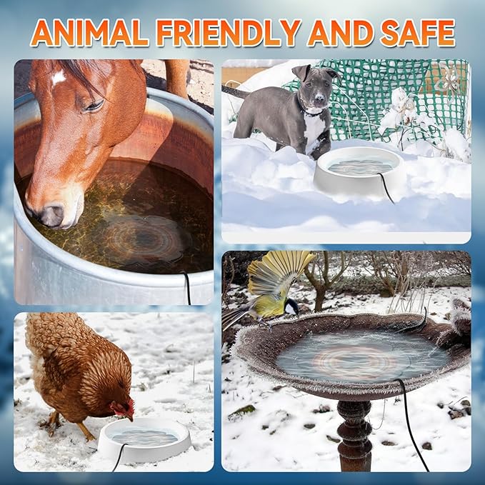 2 PCS Flower Shape 250W Submersible De-Icer for Livestock, Bird Baths, Fish Ponds, Winter Chicken Water Heater Warmer with Thermostat, 6.6ft Power Cord