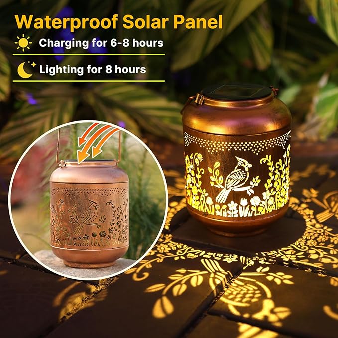 Cardinal Solar Lanterns Outdoor Waterproof Solar Lights Cardinal Birthday Gifts for Women Mom Grandma Hanging Metal Lantern Outside Decoration for Yard,Porch,Patio,Backyard,Lawn,Garden Decor