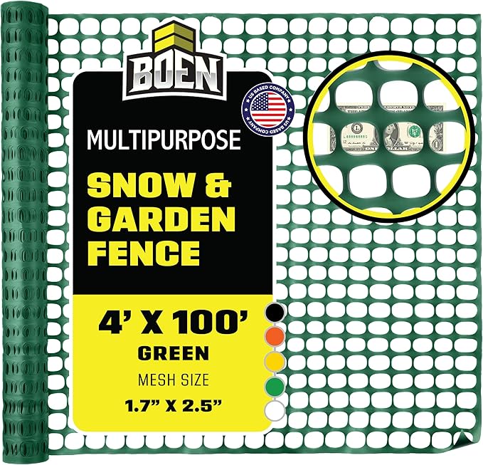 BOEN 4' x 100' Green Temporary Fencing, Mesh Snow Fence, Plastic, Safety Garden Netting, Above Ground Barrier, for Deer, Kids, Swimming Pool, Silt, Lawn, Rabbits, Poultry, Dogs