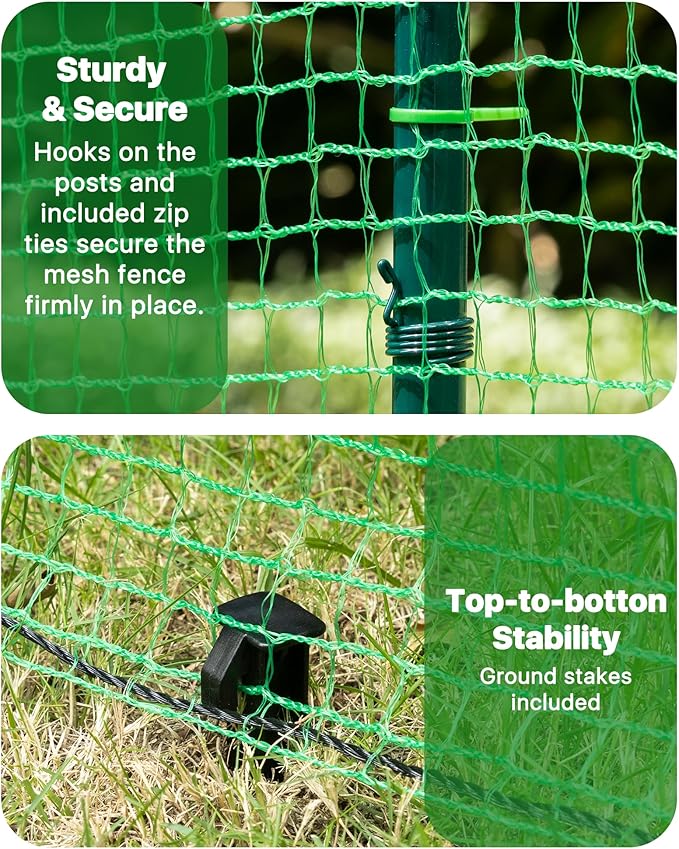 Temporary Fence with Posts, 40" Hx50'L Garden Fence Animal Barrier with Metal Ground Spikes, Temporary Fencing for Garden Backyard Outdoor Animal Protect