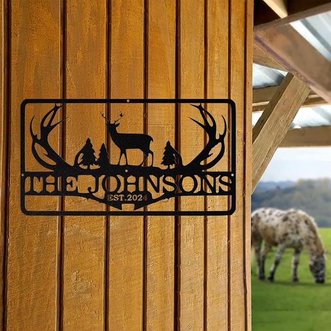 Personalized Deer Metal Sign, Custom Farm Sign, Custom Farm Metal Signs Outdoor, Customized Family Name Signs for Farms, Ranch, Farmhouse, Housewarming Rancher Gifts