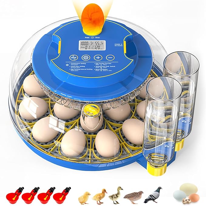 MYPIN 18 Chicken Eggs Incubator with Temperature Control, Humidity Display, Auto Egg Turning, Auto Water Filling, 2 Size Egg Trays, Chick Incubaotrs for Hatching Eggs Digital Incubator for Chicken