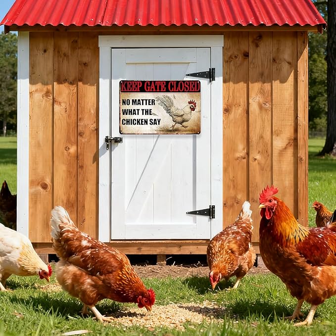 Outdoor Chicken Coop Decor Rustic Farmhouse Wall Decor Chicken Themed Gifts Funny Farm Animals Decorations Retro Metal Sign 8×12 Tin Sign