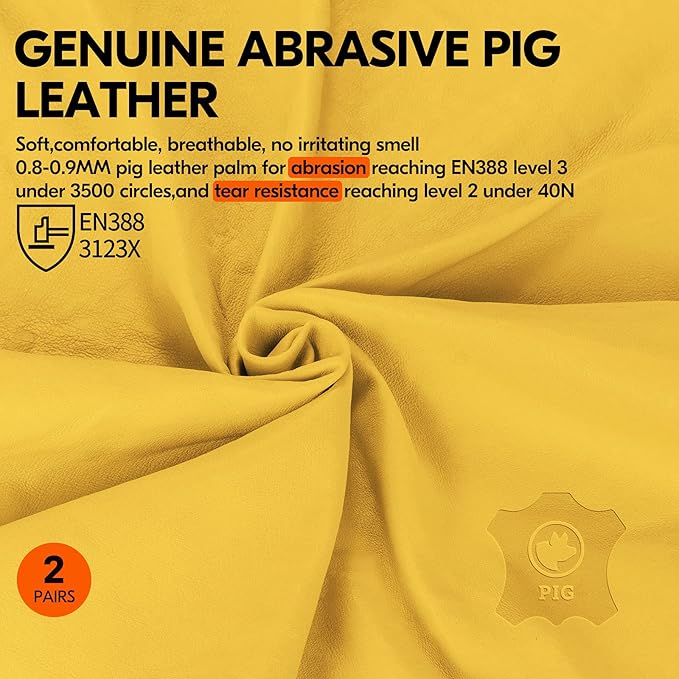 Vgo... 2-Pairs Unlined Men's Pigskin Leather Work Gloves, Drivers Gloves (Size L, Gold, PA9501)