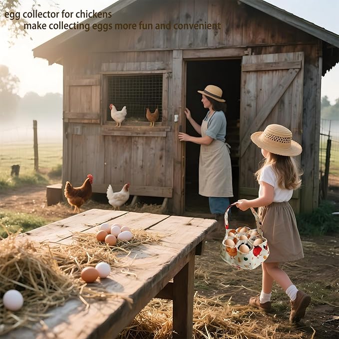 UKJENT Egg Collecting Basket, 7 Pouches Large Chicken Egg Gathering Basket, Machine Washable, Hold Different Size Eggs Collection Carrier Bag, Duck Goose Quail Fresh Eggs Collector, Farm & Home Use