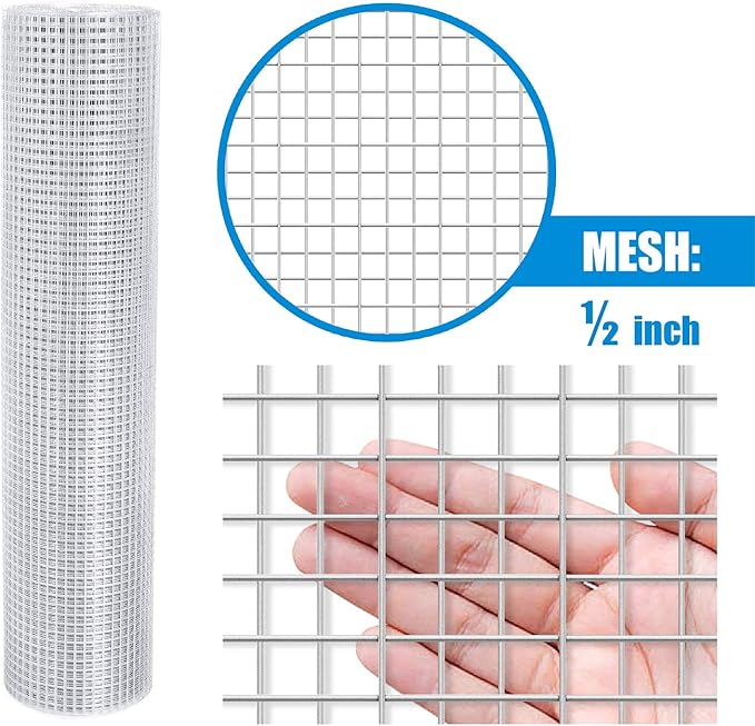 Fencer Wire 19 Gauge Hardware Cloth Metal Wire Mesh 1/2" x 1/2", Galvanized Welded Cage Wire Poultry Netting Square Chicken Snake Fencing Gopher Fence Racoons Rabbit Pen Gutter