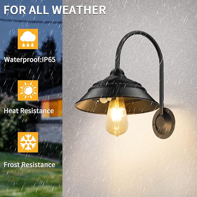 Aqonsie Solar Barn Lights Outdoor, Vintage Rustic Solar Chicken Coop Light with 3 Lighting Modes & Motion Sensor, Waterproof Outdoor Wall Mount Light for Barn, Shed, Chicken Coop