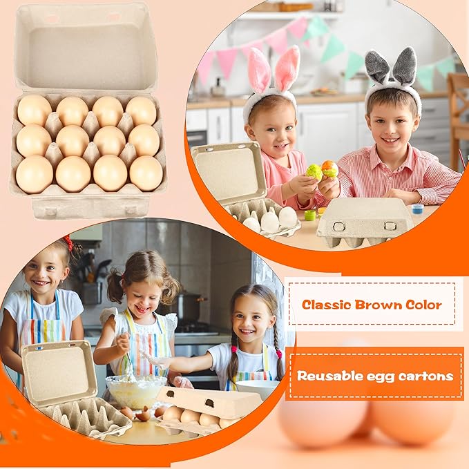 60 Pcs Blank Natural Pulp Egg Cartons Bulk Holds Up to 12 Count Dozen 3 x 4 Style Square Chicken Cardboard Egg Tray Holder for Family Farm Market Chicken Farm Storing