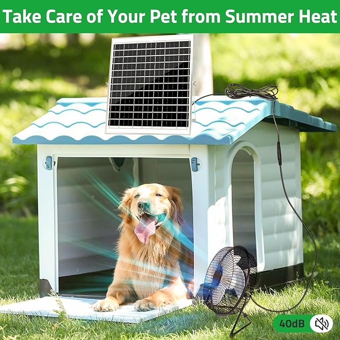 8" Solar Fan for Outdoor Greenhouse, Chicken Coop, Pet House, Shed Air Circulation Cooling, 20W Solar Powered with 16.4 FT Long Cord, 2010 RPM High Velocity