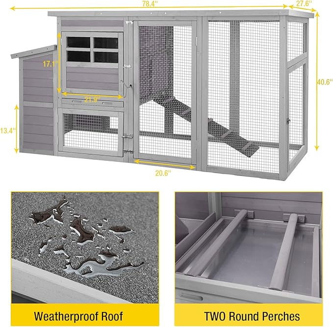 Aivituvin Outdoor Wooden Chicken Coop Hen House, Multi-Level Poultry Cage w/Ramps, Run, Nesting Box, Removable Tray, Weather-Proof Chicken Cage Large
