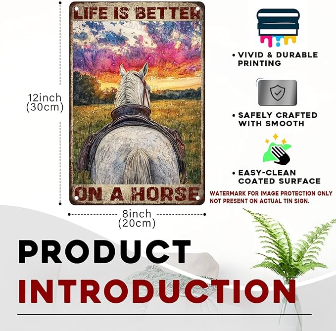 Horse Lover Metal Tin Sign Rustic Wall Art Vintage Farmhouse Bar Decor Life Is Better On A Horse Quote 8x12inch