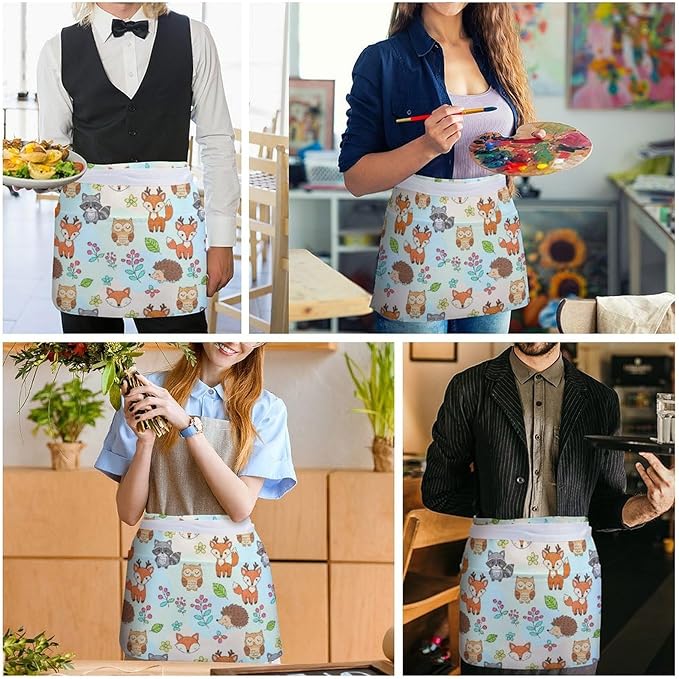 Half Apron with 3 Pockets Chef Cooking Kitchen Restaurant Aprons for Women Men
