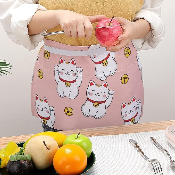 Server Waist Aprons Waitress Unisex Chef Works Half Apron with 3 Pockets