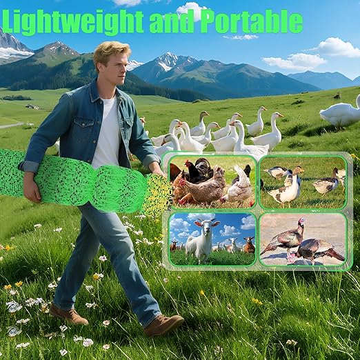 48" x 164' Electric Chicken Fence, Electric Poultry Netting for Chicken, Duck and Goat, Portable Anti-Predator Electric Fencing in Farms, Ranches, and Gardens (16 Posts, 2 Spikes)