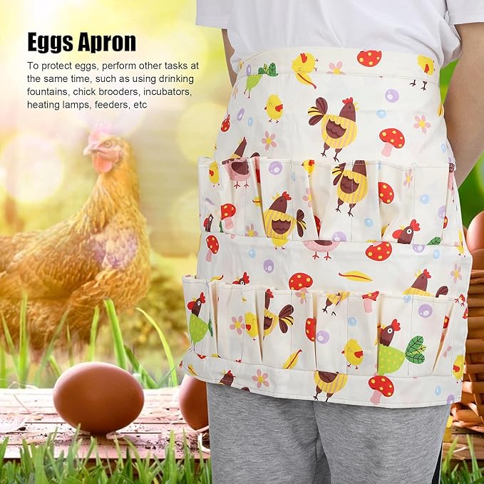 Eggs Collecting Protective Apron, Cotton Twill with Multiple Pockets, Durable and Machine Washable - Sturdy and Flexible Design, Ideal for Farm and Kitchen Use (L)