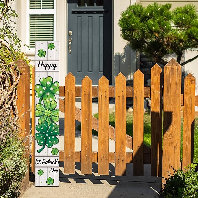 47" Large St. Patrick's Day Porch Sign Irish Welcome Sign Shamrock Wooden Tall Porch Decor Rustic Farmhouse Front Door Decor for Irish Holiday Outdoor Home Yard Entryway Gift