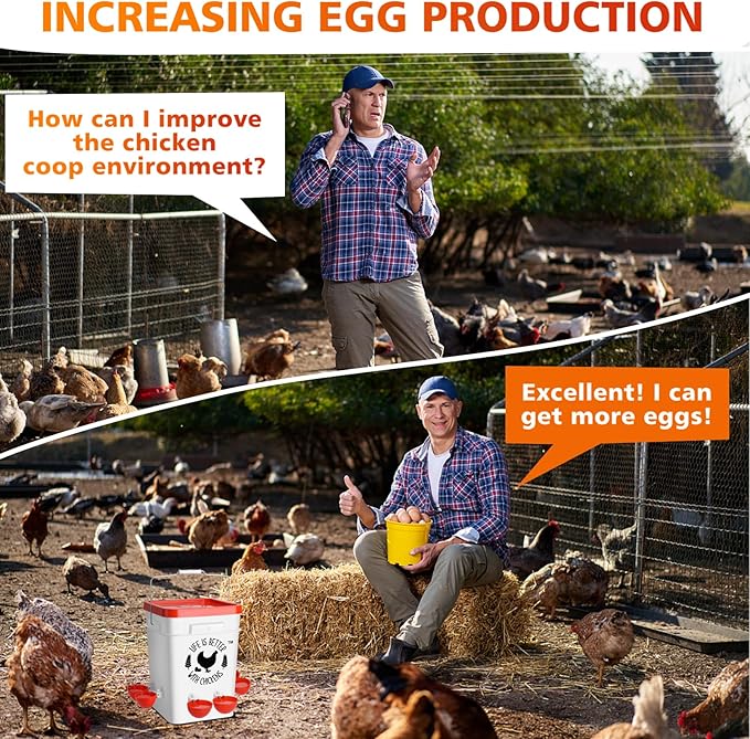 Tgeyd Chicken Waterer 5 Gallon, with 6 Enlarge Automatic Water Cups, Large Cicken Waterer for Chicken Duck and Goose
