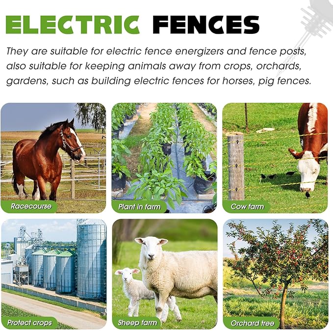 Sweetude 660 Feet Electric Fence Polywire and 100 Pcs Electric Fence Insulator with 1 Pcs Insulator Socket Tool Resistant Glove Electric Fence 6 Stainless Steel Strands for Fence Landowner Farmer
