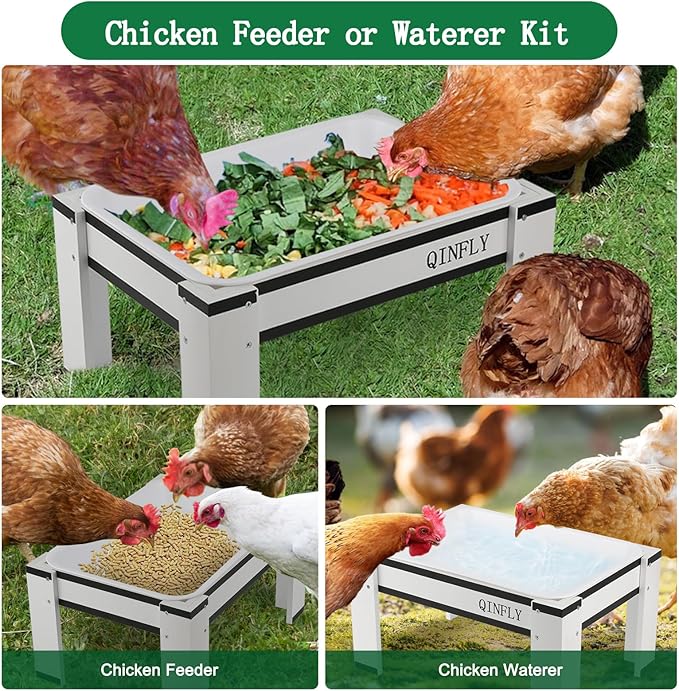 Chicken Feeder or Waterer Kit,Ground Wooden Platform Feeders with Removable Plastic Tray for Wild Bird,Bluebird,Chicken