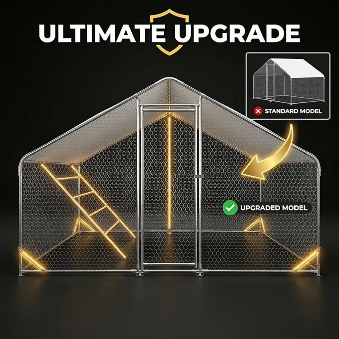 Chicken Coop 9.8x6.5x6.5ft Large Metal Chicken Run for 6/10 Chickens Poultry Cage with Waterproof Cover for Duck Walk-in Chicken Pen for Yard
