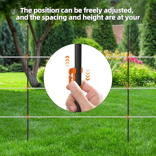 25Pcs 46Inch Portable Electric Fence Posts Kit with 75 Insulators,Temporary Electric Fencing for Containment of Chicken,Cow,Sheep & Small Animals,Easy Setup Backyard and Garden Electric Fence Stakes