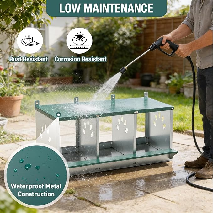 3 Compartment Metal Chicken Nesting Box, Roll Out Hen Laying Box for Easy Egg Collection, Wall Mount Poultry Nest Box for Backyard Chickens, Green, 32.09" L x 16.34" W x 15.35" H