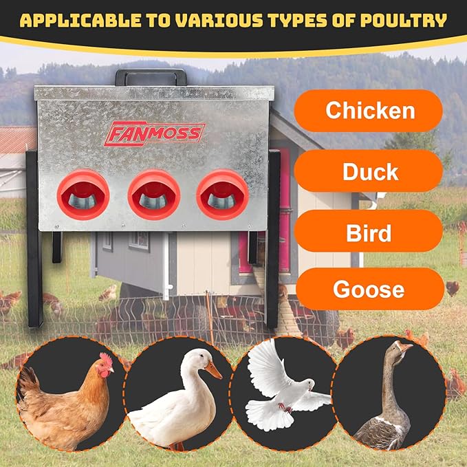 60lb Automatic Chicken Feeder, 8 Ports No Waste Chicken Feeder with Locking Lid, Adjustable Legs & Waterproof Silo, Large Metal Poultry Feeder for Hens, Ducks, Geese, Poultry