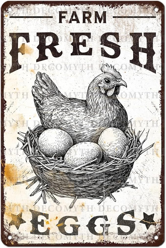 Vintage Chicken Coop Tin Sign Farm Fresh Eggs Retro Chicken Hen Rooster Metal Poster Funny Pet Lovers Wall Art Accessories for Coop Shop Bar Farmhouse Garden Plaque Farm 12 * 8inch