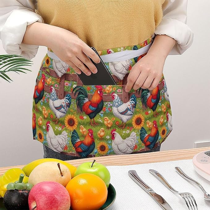 Half Apron with 3 Pockets Chef Cooking Kitchen Restaurant Aprons for Women Men