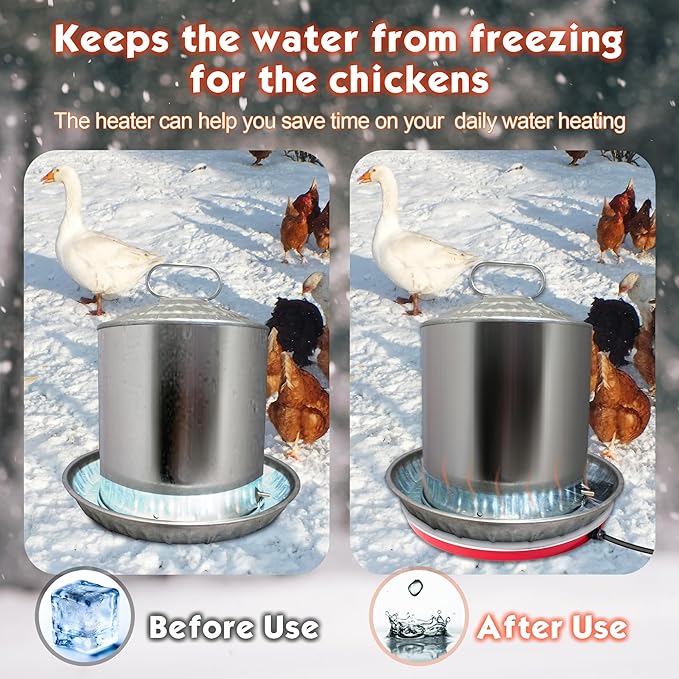 BBTO Chicken Water Heater, 110V 80Watts Heated Chicken Waterer Metal Base for Winter Deicer, Poultry Waterer Heater Base Fits Plastic/Metal Waterer, Pet Water Heater with 6 ft Cord for Poultry Founts
