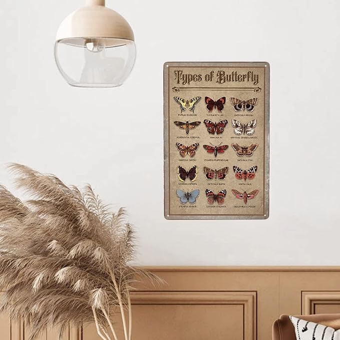 JOCASA Butterfly Vintage Aluminum Metal Sign Types Of Butterfly Poster Wall Decor-Retro Metal Tin Sign for Home Bedroom Kitchen Bar Home Cafe, Signs Gift,12''x 8''